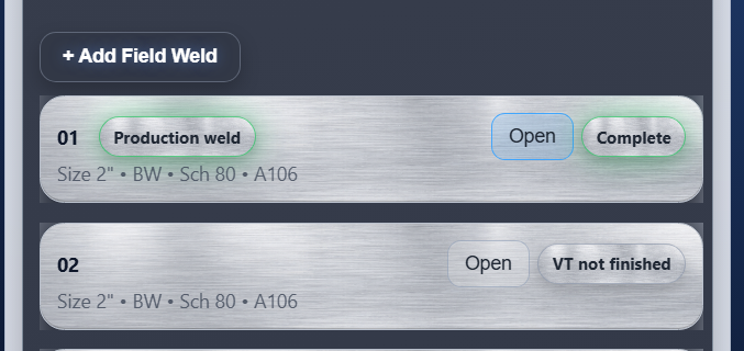 Completed weld status